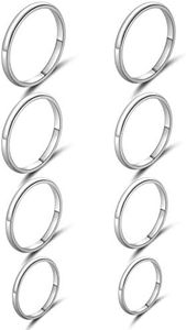 8 PCS Silver Ring Set Titanium Stainless Steel Band Rings for Women Cute 2mm Cute Small Stacking Finger Rings for Knuckle Size 3-10