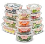 JoyJolt 24pc Fluted Glass Storage Containers with Lids. 12 Airtight, Freezer Safe Food Storage Containers, Pantry Kitchen Storage Containers, Glass Meal Prep Containers for Lunch