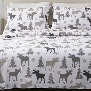 Great Bay Home Flannel Sheet Set King Size - 100% Turkish Cotton, Double-Brushed, Printed Bed Sheets - Ultra-Soft, Cozy, 4-Piece Bedding Set (Moose)