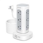 TROND Surge Protector Power Bar Tower with 2 USB C, 15ft Long Extension Cord, 12 Outlets 4 USB Ports, Flat Plug Vertical Power Strip, Desktop Charging Station for Home Office Dorm Room Essentials