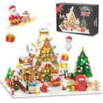 PLAXSOON Christmas Gingerbread House Mini Building Set with LED Light, 1763 PCS Christmas House Courtyard Building Block Toy with Santa Xmas Tree Train Home Decor, Gift for Adult Kids Girls Boys 10+