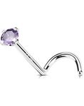 OUFER 20G Nose Piercing S-Shaped 925 Sterling Silver Nose Stud White Gold Nose Ring Purple CZ Nose Jewellery 7mm Nose Piercing Stud for Women Nose Piercing jewelry