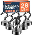 FINDMAG Black Magnetic Hooks 28 lbs Strong Neodymium Magnet Hooks for Hanging, Magnet with Hook for Cruise, Grill, Fridge, Pack of 6