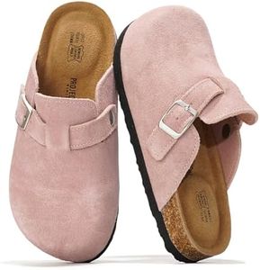Project Cloud Clogs for Kids - Genuine Leather Kids Clogs with Cork Footbed Arch Support - Non-Slip Slippers & Sandals for Boys & Girls Footwear (Little Benton, LILASUEDE, 4)