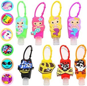 KINIA 8 Pack Empty MERMAID PIRATE Kids Hand Sanitizer Travel Size Keychain Carriers, 8-1 fl oz Flip Cap Reusable Portable Empty Bottles (8-Variety Pack MERMAID PIRATE)