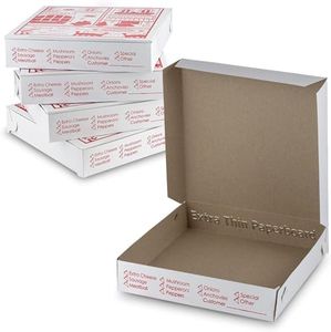 MT Products White-Red Pizza Box 12" x 12" x 2" - Extra Thin Pizza Boxes with Design (Pack of 200) - Made in the USA