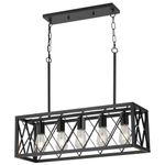 KEESFU Black Farmhouse Kitchen Island Lighting, 5 Lights Pendant Lighting Fixtures, Adjustable Height, Industrial Dining Room Light for Living Room Foyer Dining Table Over Sink.