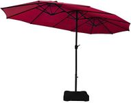 TANGZON 4.6M Double-Sided Patio Umbrella, Outdoor Oversized Garden Parasol with Umbrella Base, 12 Ribs, UV-Protection & Waterproof Sun Shade for Lawn Market Deck Yard Fairground (Wine)