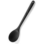 Heat Resistant Silicone Solid Spoon: U-Taste 315℃ Heat Proof Kitchen Cooking Spoon, Nonstick BPA Free Large Soup Rubber Utensil for Mixing Serving Stirring Basting for Pot Cookware (Black)