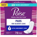 Poise Incontinence Pads for Women/Bladder Leakage Pads/Bladder Control Pads, 7 Drop, Ultra Absorbency, Long Length, 78 Count