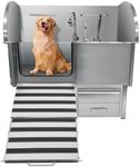 Professional Dog Grooming Tub, 50 in Stainless Steel Dog Wash Station With Foldable Ramp, Storage Drawer, Floor Grate & Faucet/Dog Bathtub for Large, Medium & Small Pets - Left Door (50 in )