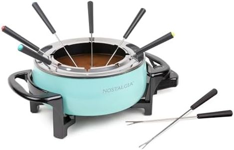 Nostalgia 12-Cup Electric Fondue Pot Set for Cheese & Chocolate - 8 Color-Coded Forks, Temperature Control - Stainless Steel Kitchen Gadgets and Appliances for Hors d'Oeuvres and More - Aqua