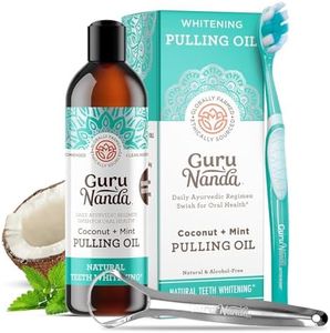 GuruNanda Whitening Pulling Oil with Coconut Oil & Peppermint Essential Oil for Natural Teeth Whitening, Fresh Breath, Alcohol Free Mouthwash (8 FlOz)