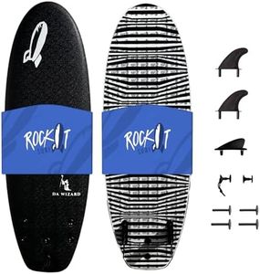 Rock-It DA Wizard Performance Soft Top Surfboard, 4’10” / 39L Foam Surfboard for Ocean, Wave Pool, River Surfing and More with 2+1 fin System and Reinforced Deck and Rails Developed in Hawaii (Black)