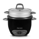 Aroma ARC-743-1NGB 3-Cup, Uncooked 6-Cup, Cooked Rice Cooker and Food Steamer, Black