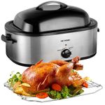 Roaster Oven, Electric Roaster Oven, Roaster Oven, Turkey Roaster Oven Buffet with Self-Basting Lid, Removable Pan, Cool-Touch Handles, Stainless Steel Silver