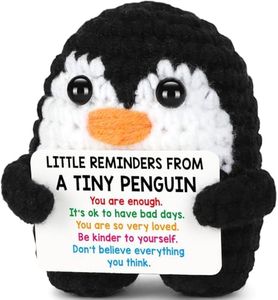 Valentines Day Inspirational Gifts for Women Men Teens Friends, Mini Funny Handmade Crochet Penguin Galentines Birthday Gifts for Her Him Cowokers Employee Emotional Positive Support Cute Decor
