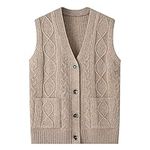 HGps8w Women's Cable Knit Sweater Vest, Casual Solid Sleeveless Button Up V Neck Tank Outerwear Cardigans with Pockets