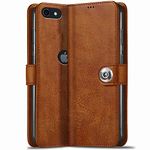 TheGiftKart iPhone SE 2020 / iPhone SE 2022 Flip Cover Back Case | Genuine Leather Finish | Designer Button | Inbuilt Pockets & Stand | Flip Back Cover for iPhone SE 2020 / iPhone SE 2022 (Brown)