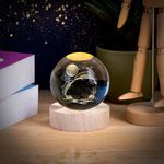 CUQOO 6cm 3D Planet Crystal Ball Night Light – LED Crystal Ball Solar System Light | 3D Engraved Planet Crystal Ball | Space Gifts for Christmas | Solar System Crystal Ball with LED Base