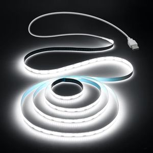 Aclorol USB Led Light Strip COB Led Strip Lights 5V Daylight Cold White 6000K 3.28FT 320Leds Flexible TV Led Lights USB Powered 1M for Under Cabinet Kitchen Living Room Shelving or Displays