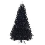 DORTALA Artificial Christmas Tree, 7.5 FT Xmas Tree with 1258 Branch Tips, PVC Needles, Folding Metal Stand, Indoor Outdoor Holiday Decoration, Black