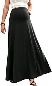OYOANGLE Women's Maternity High Waist A Line Flared Swing Pregnancy Long Maxi Skirt Black L
