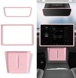Farmogo for Tesla Model 3 2024 2025 and model y Juniper Accessory Set: 3-Piece White Silicone Console Mat, Screen & Mirror Frame Protectors (Waterproof, Anti-Slip)(3 PCS Pink)