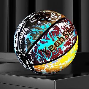YeahShoot Reflective Holographic Basketball Size 7 Light Up Basketball with Pump for Youth Outdoor Basketball Gifts