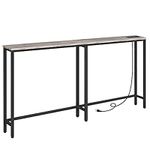 HOOBRO 15 cm Skinny Console Table with Charging Station, 160 cm Narrow Sofa Table with Power Outlets, Long Behind Couch Table, Slim Entryway Table for Hallway, Living Room, Greige and Black BG165UXG01