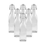 simpa Vintage Style Clear Glass Bottles with Swing Top Lids. Square 750ml Bottles - Set of 6