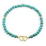 Interlocking Hearts BFF Strand Bead Blue Turquoise Stretch Bracelet For Women Teens 14K Gold Plated Sterling Silver