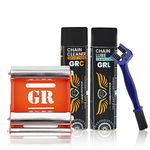 Grand Pitstop GRC Chain Clean and GRL Chain Lube (500 ml) Paddock Stand Groller Medium and Bike Chain Cleaning Brush Blue