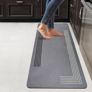 SITTELLA 45x120 cm Rectangular Anti-Skid Rubber Kitchen Mat Set – 3.5mm Thick Water Absorbent Carpet Floor Rug for Kitchen & Home Use, Grey