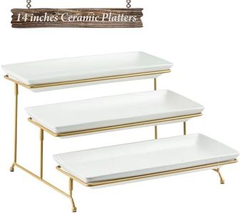 YHOSSEUN Large Tiered Serving Stand with Platters 3 Tier Serving Stand Serving Tray for Dessert Server Display Collapsible Sturdier Metal Rack