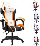 T-THREE.Ergonomic Leather Gaming Chair Height Adjustable with Headrest and Lumbar Support(Orange)
