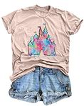 LUKYCILD Tshirt for Women Magic Kingdom Shirt Family Vacation Girl Trip Tee Castle Graphic Short Sleeve Tops(Pink,Large)