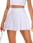 CRZ YOGA Women’s Pleated Tennis Skirts with Pockets High Waisted Casual Skirts A Line Workout Golf Skirts Cute Comfy Shorts White X-Large