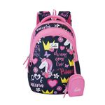 Genie Unicorn Love Kids Backpacks, 15" Cute, Colourful Bags for Girls, Water Resistant and Lightweight, 3 Compartment with Happy Pouch, 20 Liters, Nylon Twill, Navy Blue