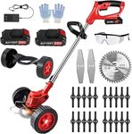 MORESOON [10 Years Warranty] -Electric Weed 3 in 1 Cordless Grass Trimmer 24v Weed Battery Operated Lightweight Weed Trimmer Brush Cutter with 2pcs Batteries