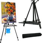 STANDNEE Artist Easel Stand Easel for Painting Canvase, 50 to 155cm Art Easel for Painting & Displaying, Aluminum Adjustable Height Display Tripod with Portable Bag/Folding Keg (Black)