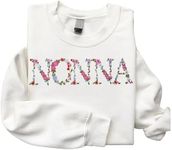 Regamor Embroidery Nonna Sweatshirts For Women Gift Sweatshirt From Grandkids Nonna Flower Grandma Gift Mothers Christmas, White, XX-Large