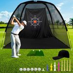 Golf Hitting Practice Nets and Turf Mat Tees for Backyard Driving Gift for Mens Real Indoor Golf Lovers Balls Hitting Driving Nets for Indoor Outdoor Garage Use Golfing Swing Training Impact Cages