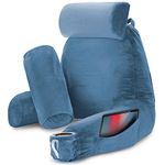 Reading Pillow, Extra Large Back Pillow, Backrest Pillows for Bed with Arms, Shredded Memory Foam Back Pillows for Sitting in Bed, + 2 Neck Roll & Lumbar Back Support Pillow, Blue Heaven