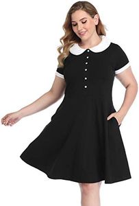 HDE Plus Size Peter Pan Collar Dress Fit and Flare Collared Casual Skater Dress Black