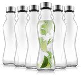 JoyJolt Spring Glass Water Bottles Set of 6-18 oz Glass Bottles with Stainless Steel Caps - Glass Drinking Bottles with Leakproof Lids - Reusable Glass Juice Bottle - Container Bottle Set