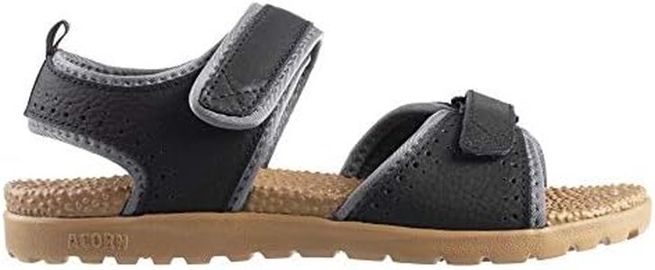 Acorn Men's Everywear Grafton Sandal, Lightweight with a Cushioned Footbed Plus Soft Adjustable Leather Straps, Black, 11