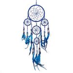 Pink Pineapple Handmade Bohemian Dream Catcher Ethical Hanging Dreamcatcher Wall Art with Feathers and Silver Beads Traditional Crochet Design - 12cm Wide, 35cm Long (Royal Blue)