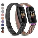 Vanjua 2 Pack Metal Band for Fitbit Inspire 3 Bands Women Men, Stainless Steel Adjustable Straps Replacement Bands for Fitbit Inspire 3 Fitness Tracker (Black+Colorful)