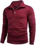 COOFANDY Sweatshirts for Men Waffle Pullover Winter Sweatshirt with Collar Quarter Button Sweatshirts Business Pullover Casual Sweatshirt for Men UK Wine Red S